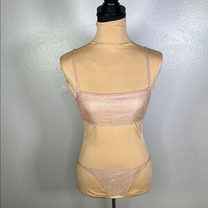 Sparkly glitter party Pink Bikini Set – S/M, Bralette & Cheeky Bottoms rave